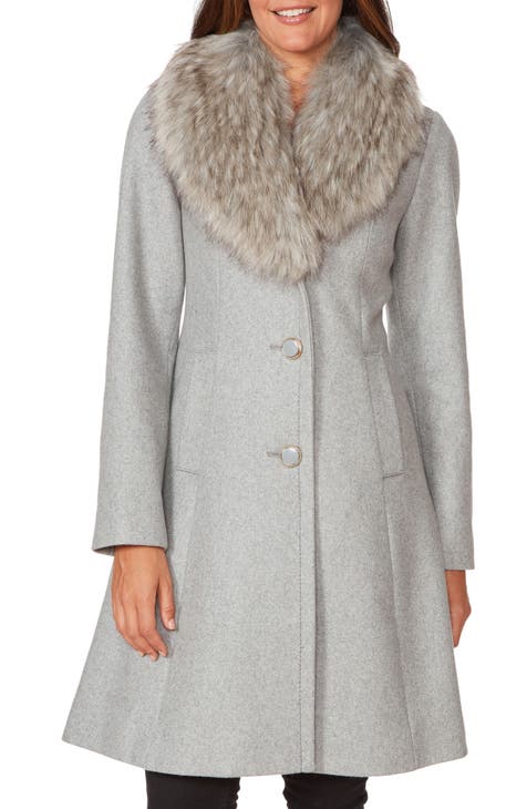Women S Faux Fur Coats Jackets, Papaya Petite Black Faux Fur Collar Belted Coat