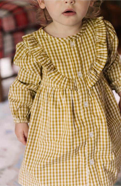 Pehr Gingham Ruffle Organic Cotton Dress In Dijon
