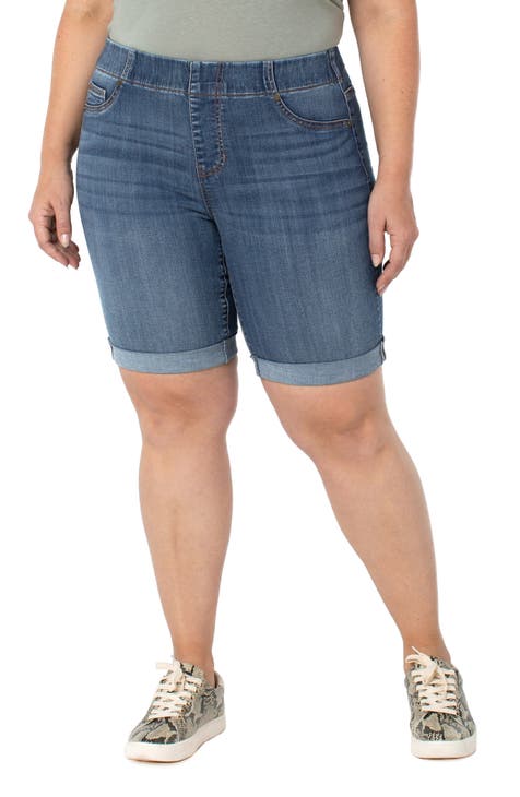 Chloe Roll Cuff Denim Bermuda Shorts (Plus Size)