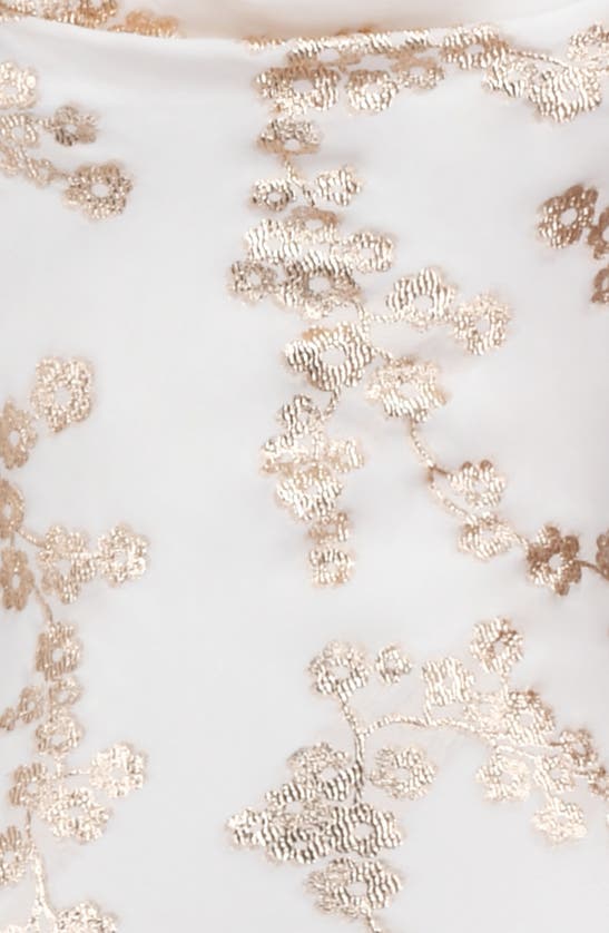 House Of Cb Caprina Embroidered Floral Trumpet Gown In White Gold
