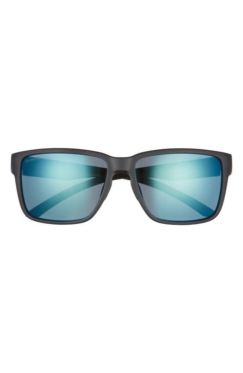 Emerge 60mm Polarized Rectangle Sunglasses in Matte Black/Blue Mirror