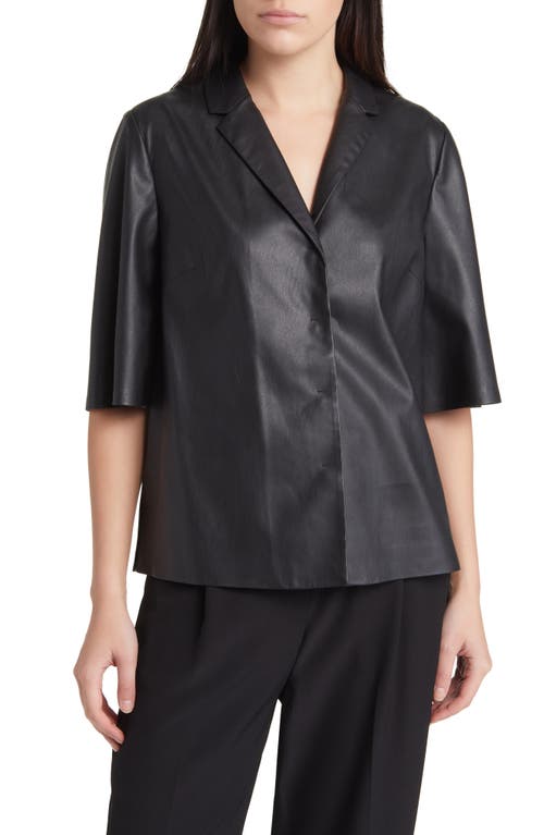 Faux Leather Button-Up Shirt in Black