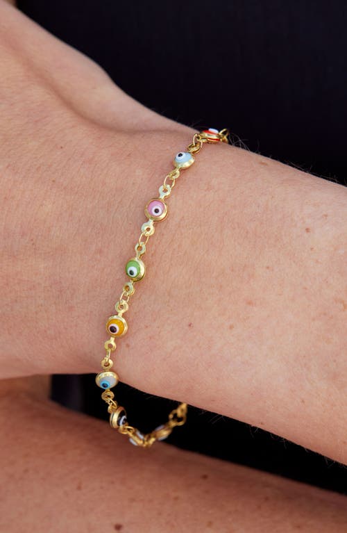 Savvy Cie Jewels Enamel Evil Eye Chain Bracelet In Gold