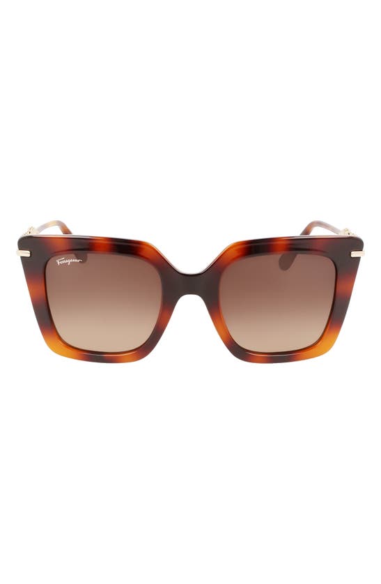 Ferragamo Gancini Chain Square Acetate & Metal Sunglasses In Classic Havana