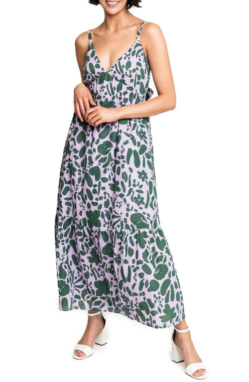 GIBSONLOOK Carmen Tie Back Maxi Sundress in Peri Green Potager Print