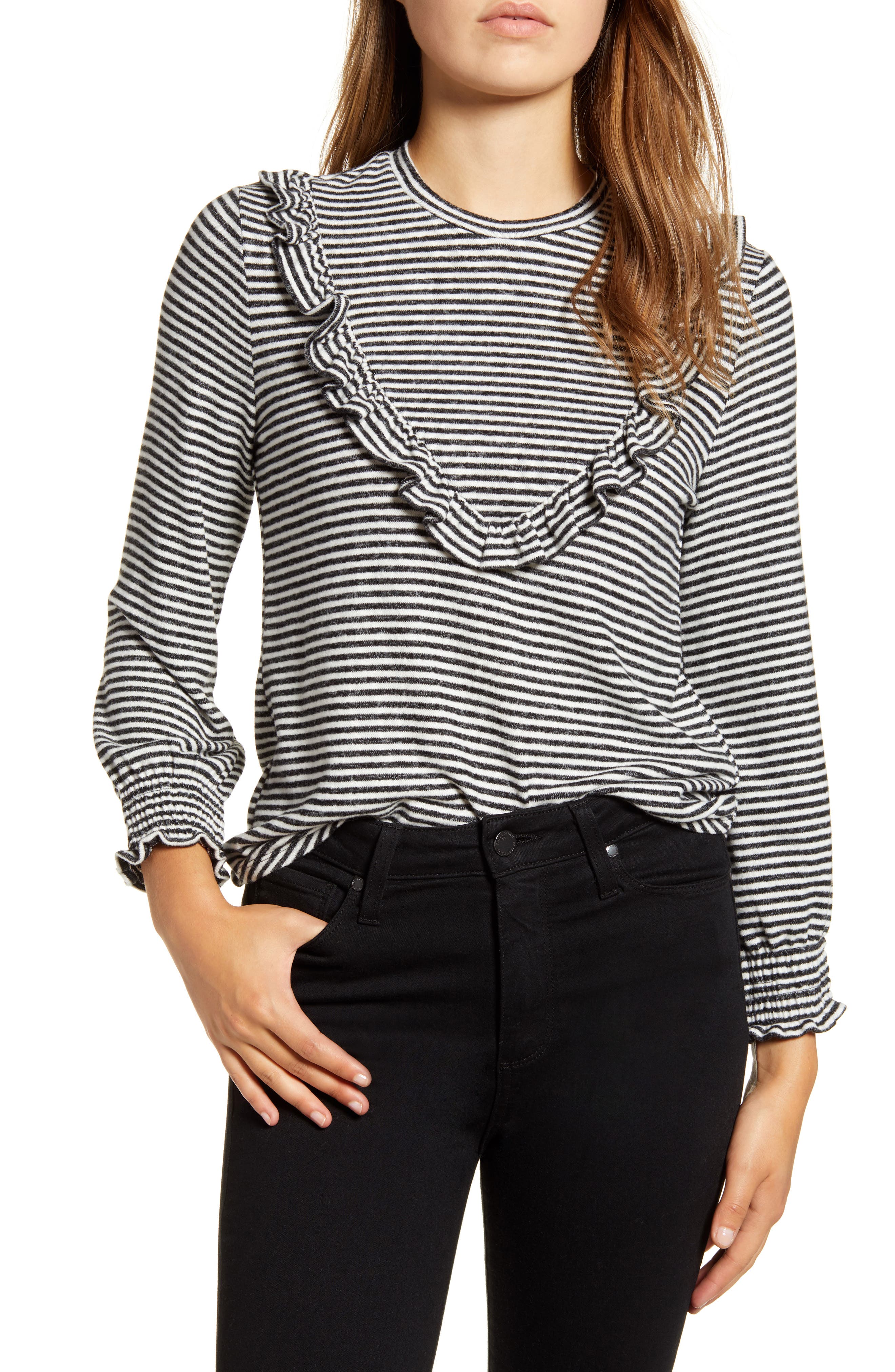 Lucky Brand Ruffle Stripe Cloud Jersey Top Nordstrom