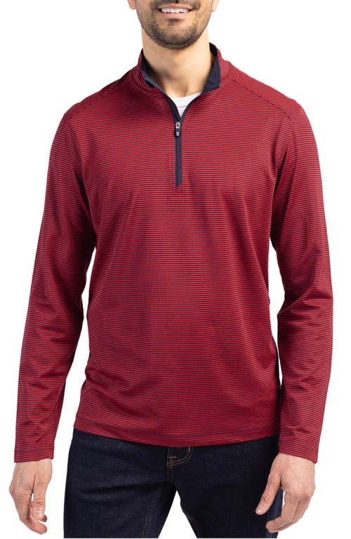 Cutter & Buck Virtue Piqué Quarter Zip Pullover In Red/navy Blue