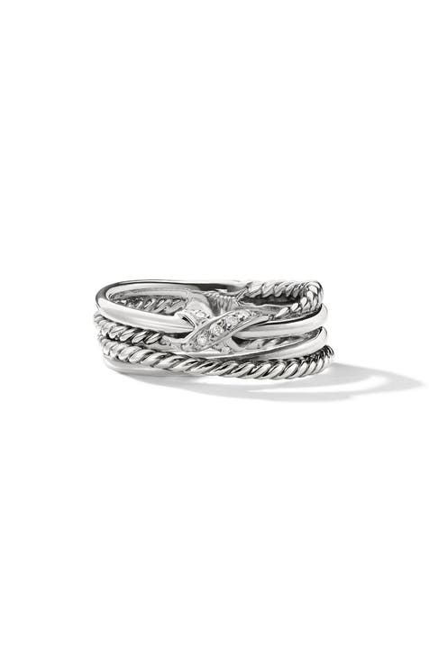 X Crossover Ring with Diamonds