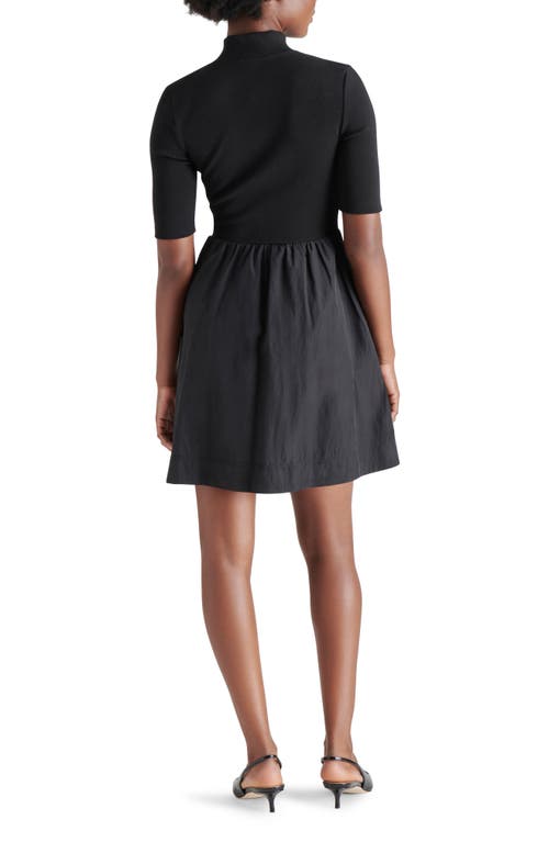Steve Madden Berlina Half Zip Mixed Media Dress In Black