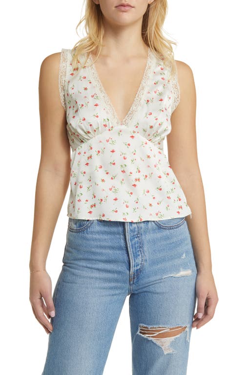 WAYF Camilla Floral Lace Trim Top Ivory Ditsy at Nordstrom,