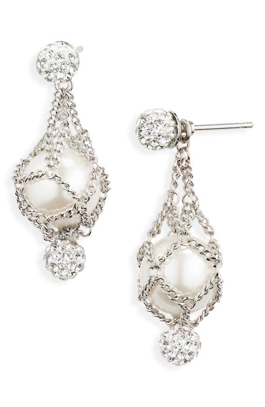 Givenchy Caged Imitation Pearl Drop Earrings In White/ Silvery