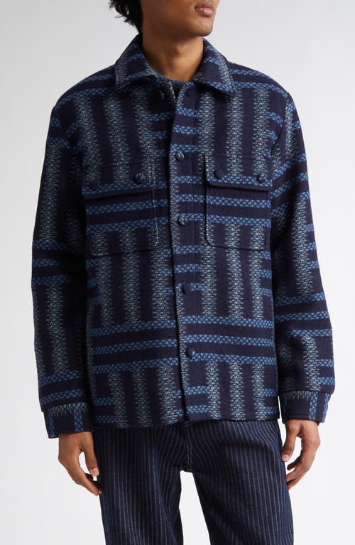 KENZO Weave Virgin Wool Jacquard Overshirt in Midnight Blue 