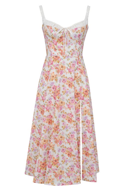 House Of Cb Sabrina Corset Fit & Flare Dress In Ivory/pink Floral
