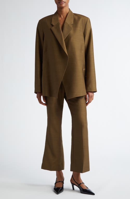 Shop Bite Studios Credo Pleated Organic Wool & Silk Flare Trousers In Moss