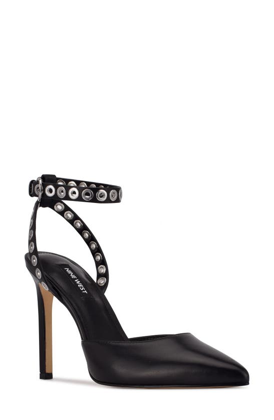 Shop Nine West Timia Ankle Strap Pointed Toe Pump In Black Leather