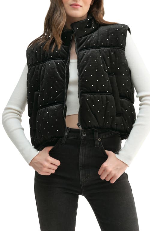 All in Favor Rhinestone Velvet Quilted Puffer Vest in Black 