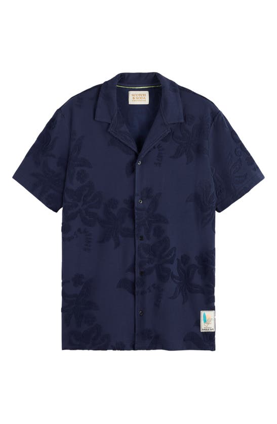 Shop Scotch & Soda Jacquard Terry Camp Shirt In Navy Blue