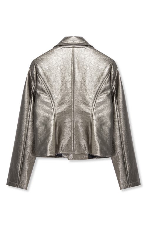 Shop Truce Kids' Studded Metallic Faux Leather Jacket In Gunmetal