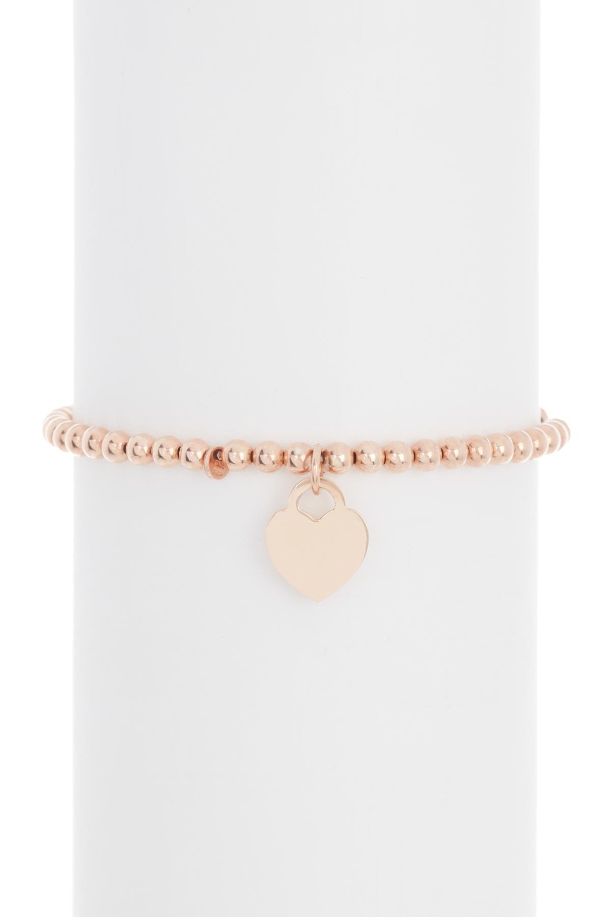 Adornia 14k Rose Gold Plated Ball Bead Heart Charm Bracelet In Pink