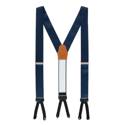 Trafalgar Sutton Solid Color Silk Brace And Bow Tie Combo In Navy