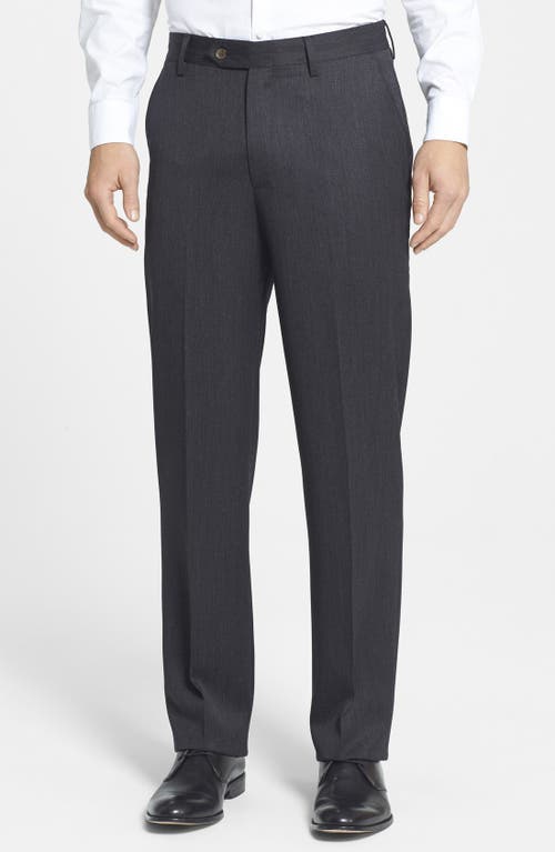 Berle Flat Front Classic Fit Wool Gabardine Dress Pants in Charcoal at Nordstrom, Size 36 X