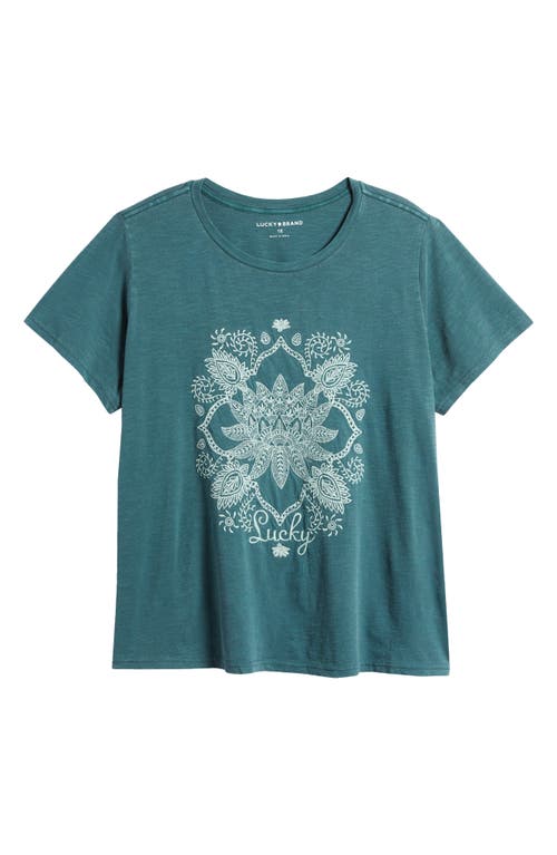 Embroidered Lucky Lotus Cotton T-Shirt in Hydro