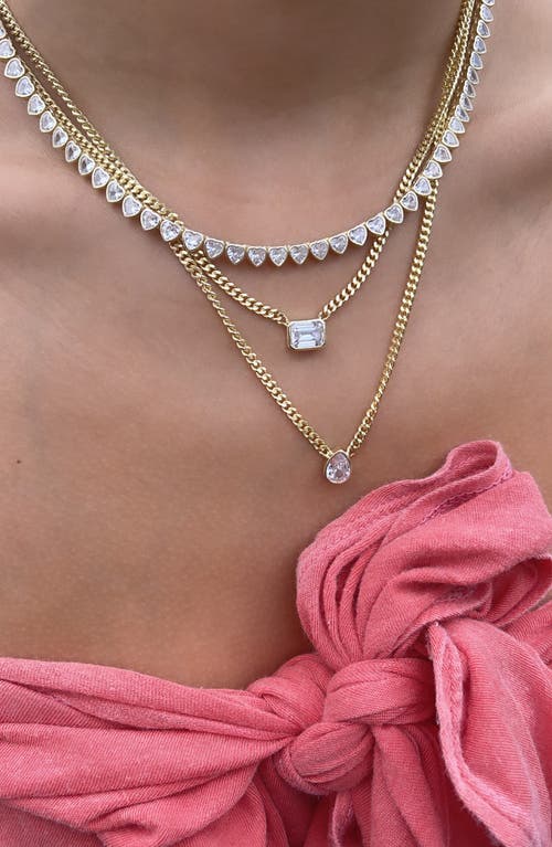 Shymi Fancy Bezel Pendant Necklace In Gold/white/emerald Cut