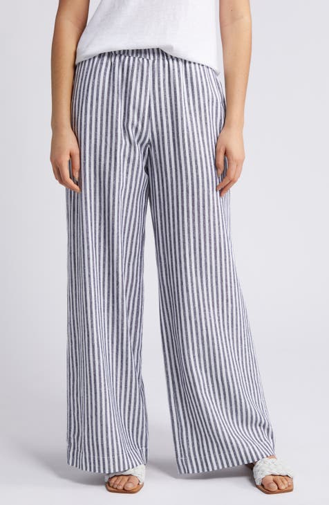  Men Linen Loose Pants Vertical Striped Pants
