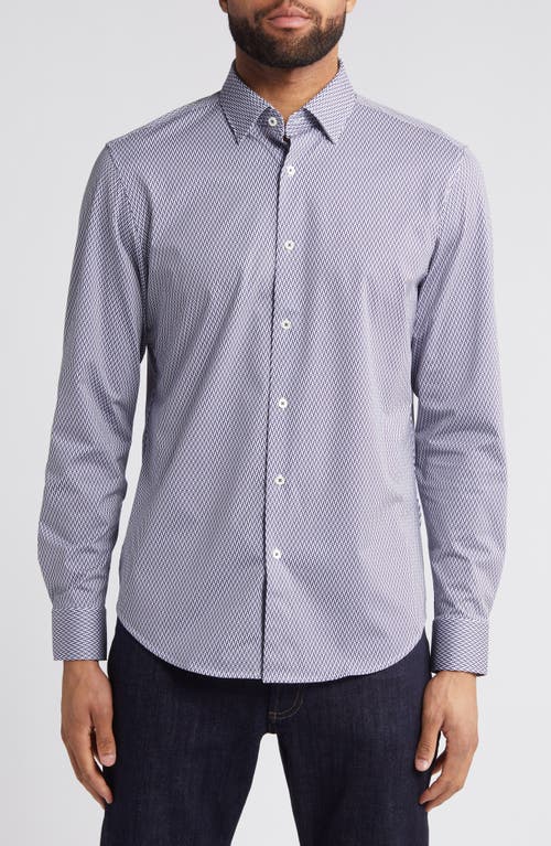 Bugatchi Jules OoohCotton Geo Print Button-Up Shirt Navy at Nordstrom,