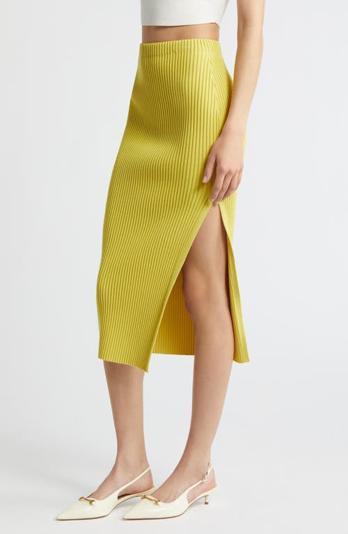 Open Edit Luxe Sculpt Rib Midi Skirt In Yellow Celery
