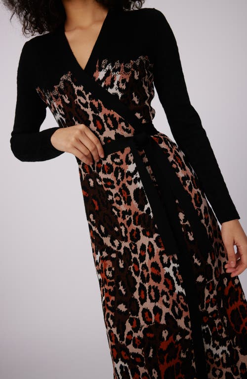 Shop Dvf Savannah Leopard Print Jacquard Long Sleeve Wrap Sweater Dress In Jungle Cat Sm/black