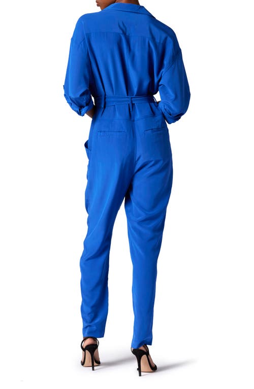 Shop Equipment Fernande Long Sleeve Silk Jumpsuit In Surrealist Blue