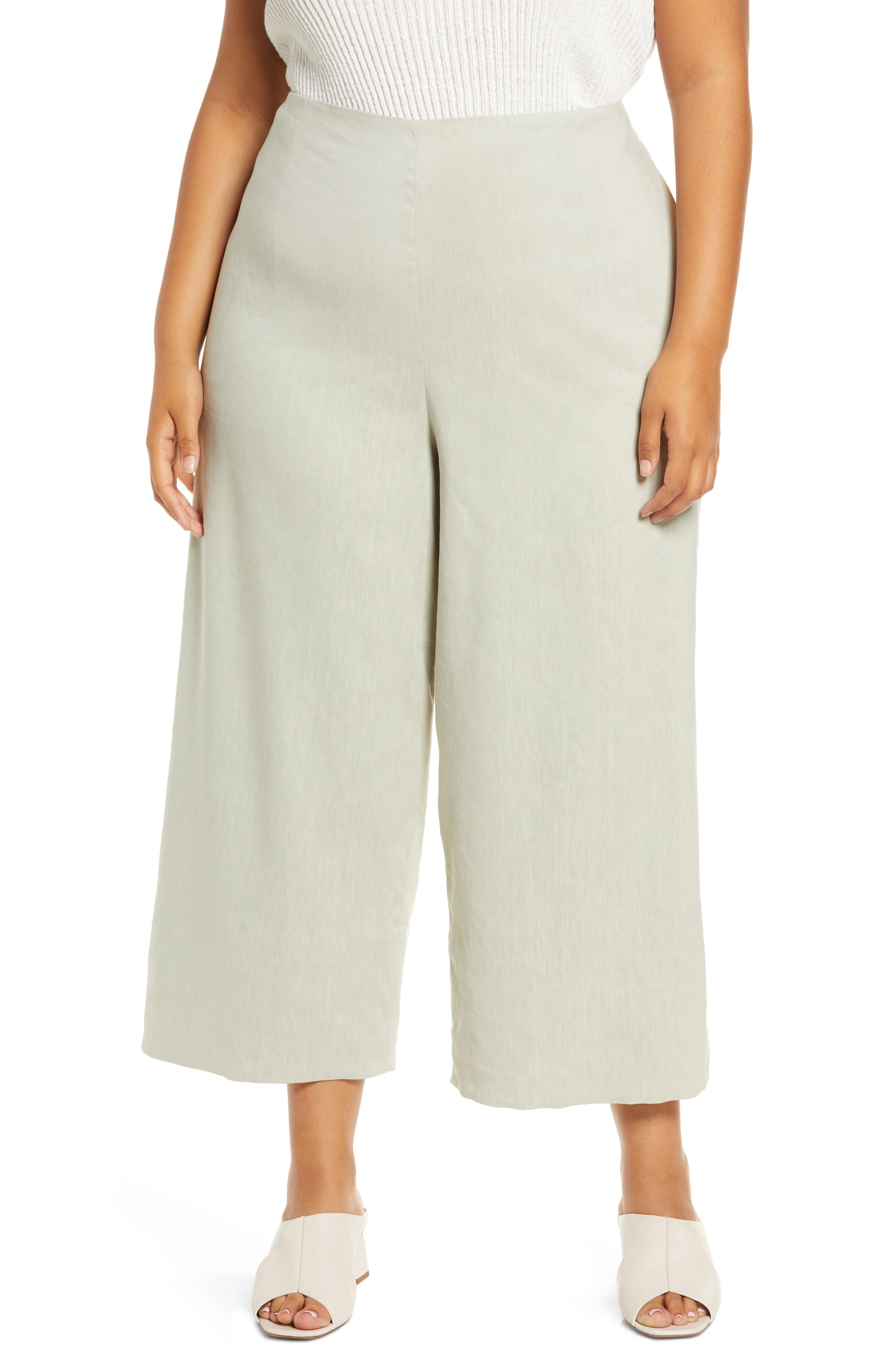 Vince Crop Wide Leg Linen Blend Pants 