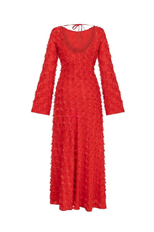 Shop Nocturne Backless Long Sleeve Maxi Dress In Red