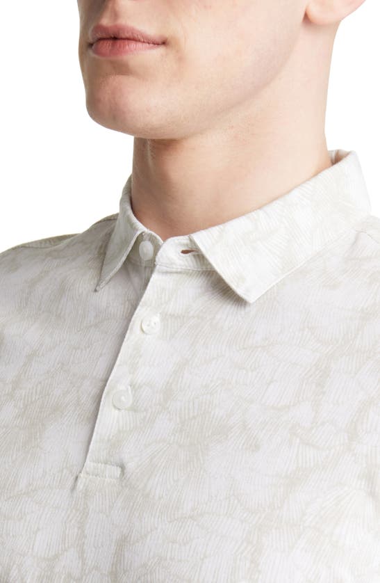 Robert Barakett Marzipan Leaf Print Cotton Polo In Light Olive