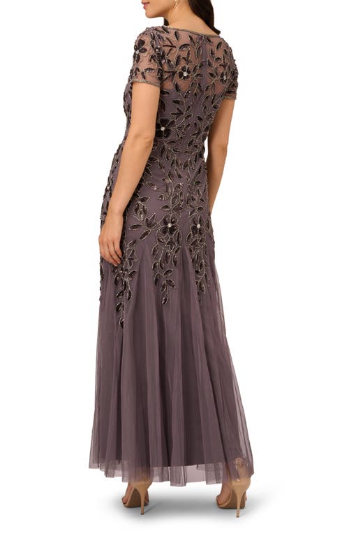 Shop Adrianna Papell Floral Embroidered Beaded Trumpet Gown In Moonscape