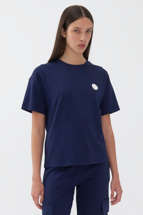 Shop Nocturne Logo Designed Basic T-shirt In Navy Blue