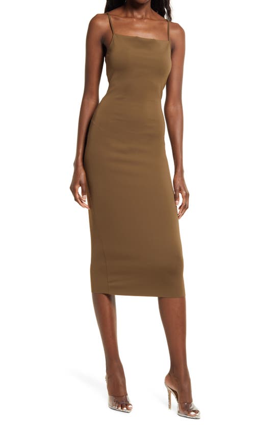 Shop Good American Spaghetti Scuba Midi Dress In Fog001