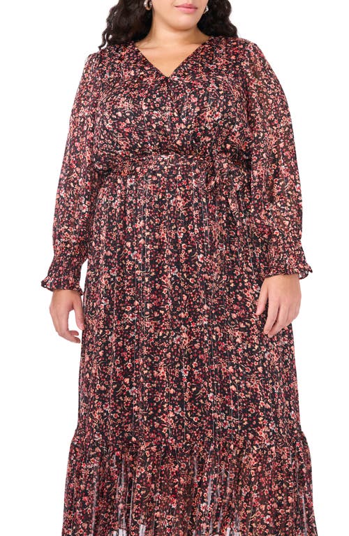 Shop Vince Camuto Floral Long Sleeve Dress In Rich Black