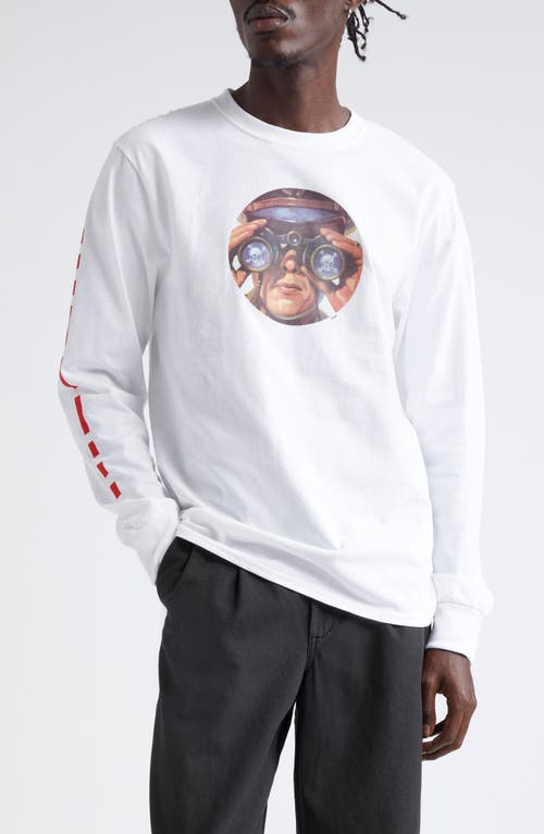 Noah SOS Long Sleeve Cotton Graphic T-Shirt in White 