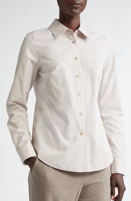 Shop Lafayette 148 New York Kennedy Stripe Cotton Button-up Shirt In Oat Multi