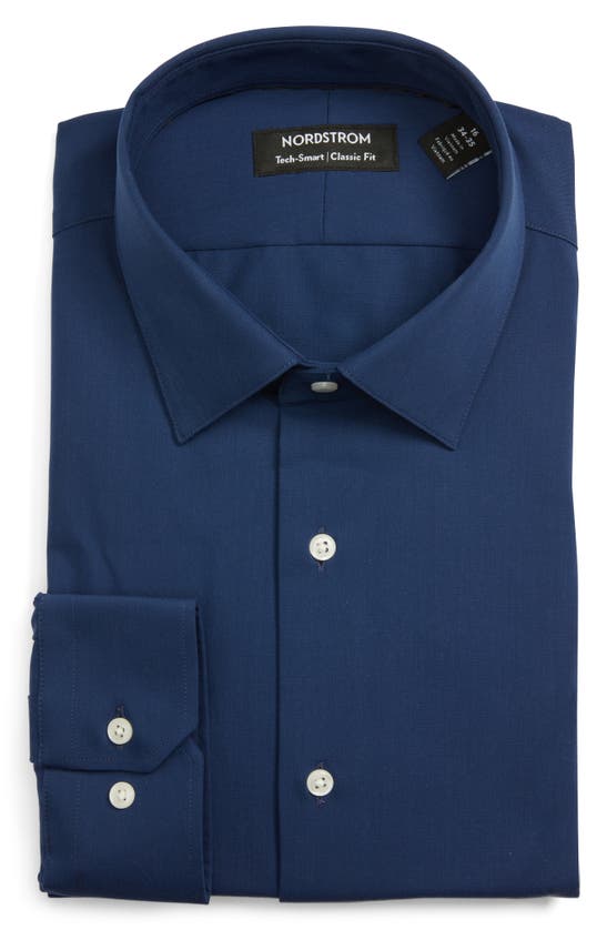 Nordstrom Tech-smart Classic Fit Stretch Dress Shirt In Navy