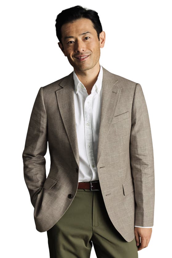 Shop Charles Tyrwhitt Linen Cotton Slim Fit Jacket In Mocha