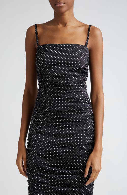 Shop Dolce & Gabbana Dolce&gabbana Polka Dot Ruched Charmeuse Sheath Dress In Bianco/nero