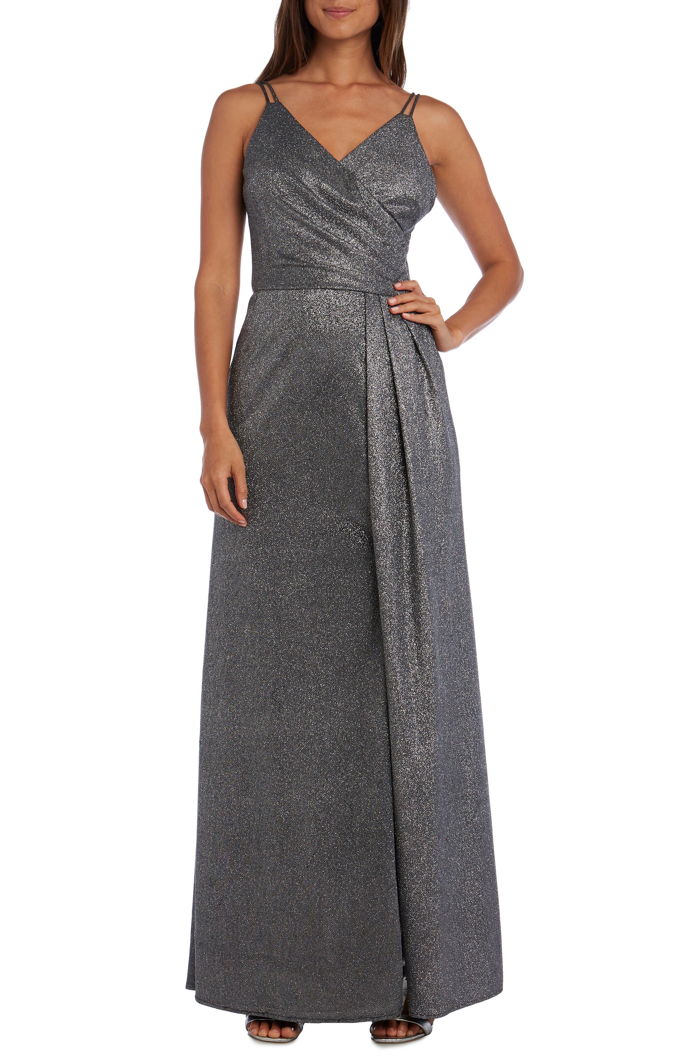 Morgan & Co. Surplice Metallic Evening Gown, Metallic