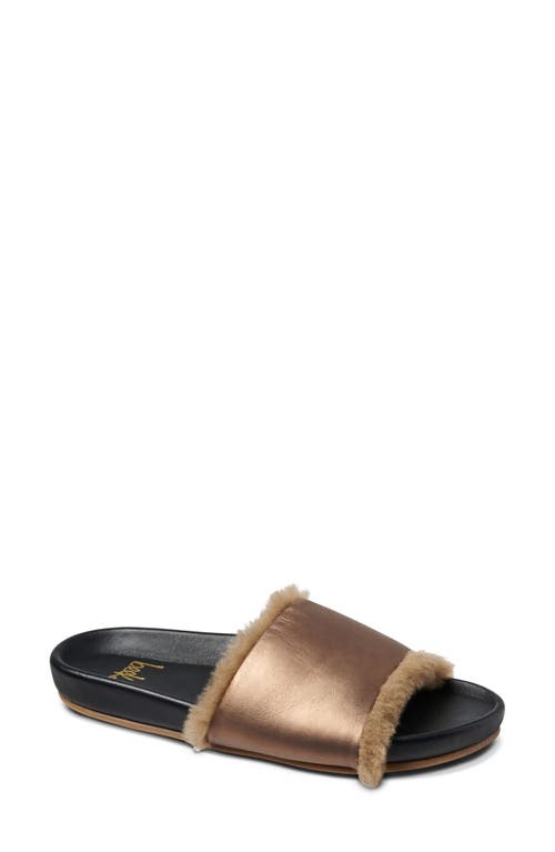 Beek Gallito Genuine Shearling Slide Sandal in Mocha Metal /Bronze Shearling 