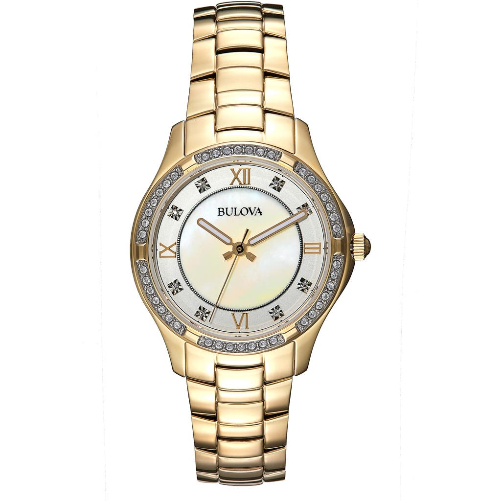 Bulova Swarovski Crystal Pavé Quartz Bracelet Watch, 32mm In Gold-tone