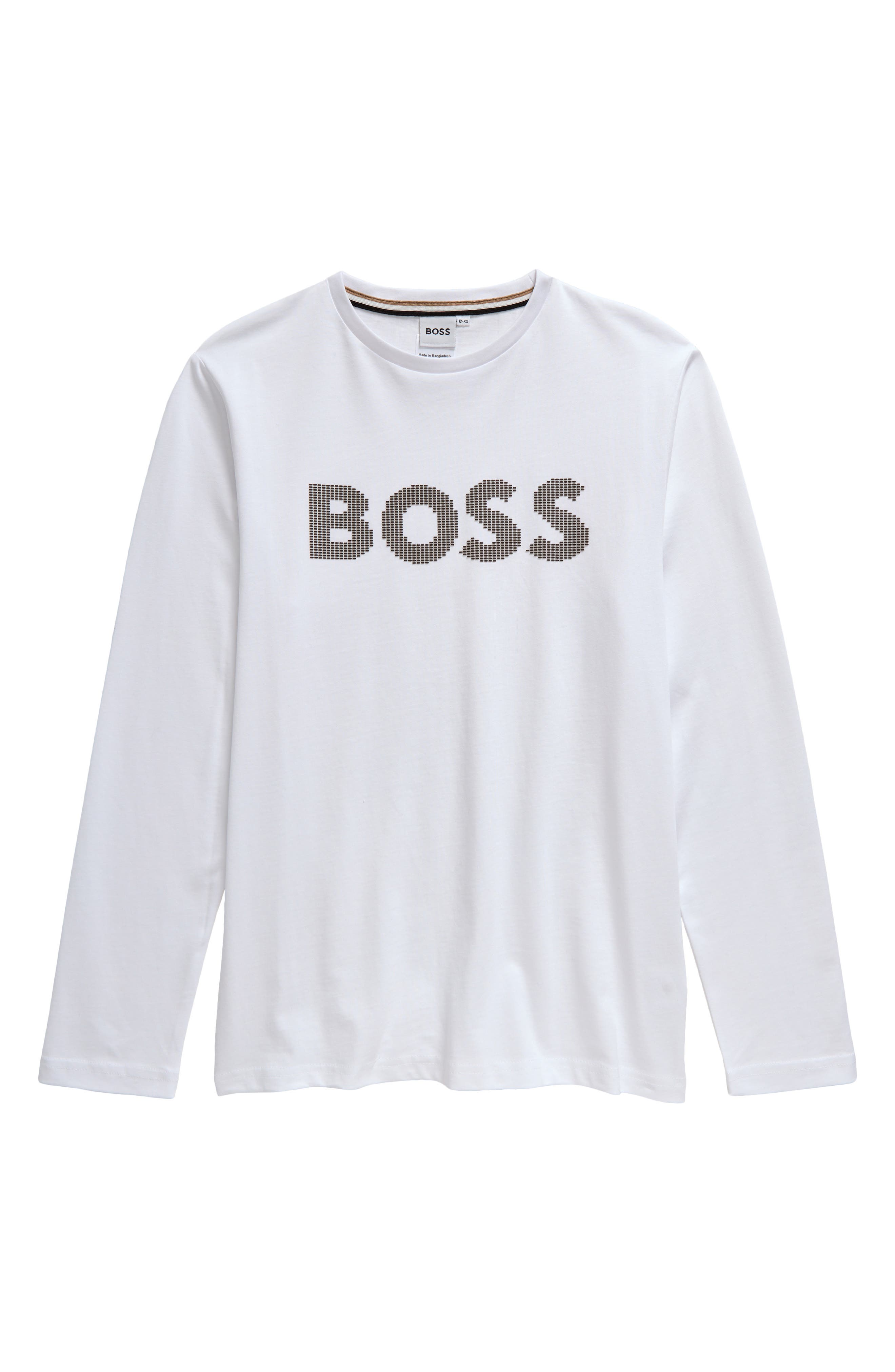 BOSS Kidswear Kids' Long Sleeve Cotton Graphic T-Shirt in White 