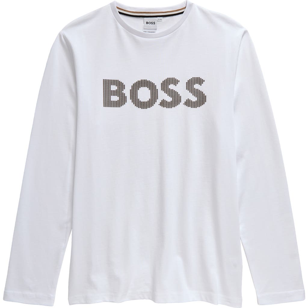 BOSS Kidswear Kids' Long Sleeve Logo Cotton Graphic T-Shirt in White