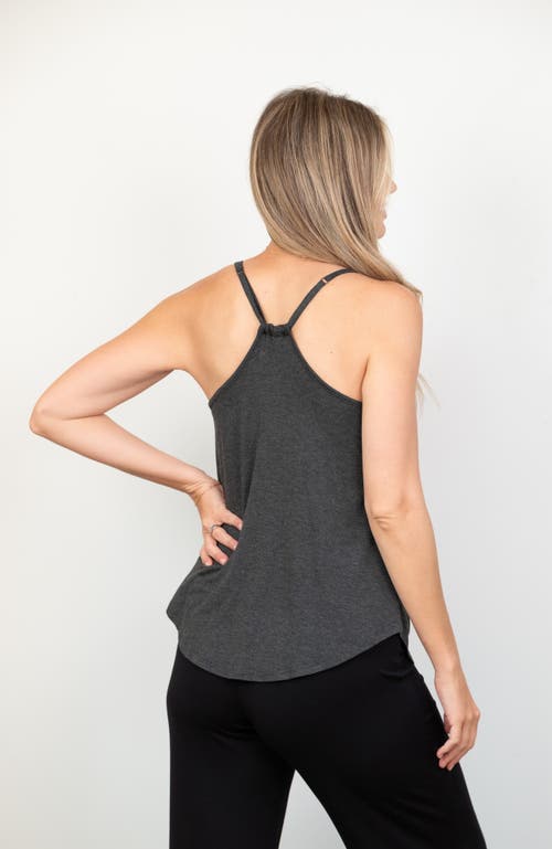 Jjwinks Sunrise Built-in Shelf Adjustable Smocked Lounge & Sleep Tank Top In Charcoal